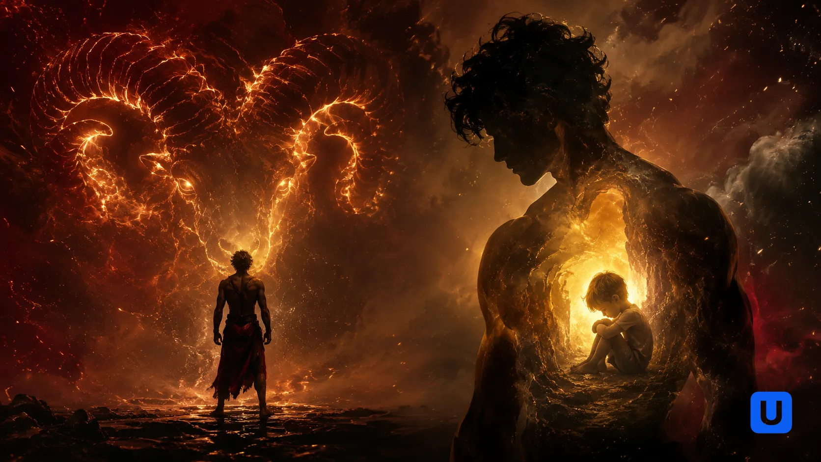 A conceptual psychological image illustrating the determined and warrior mindset of Aries zodiac sign in a Hindi blog.