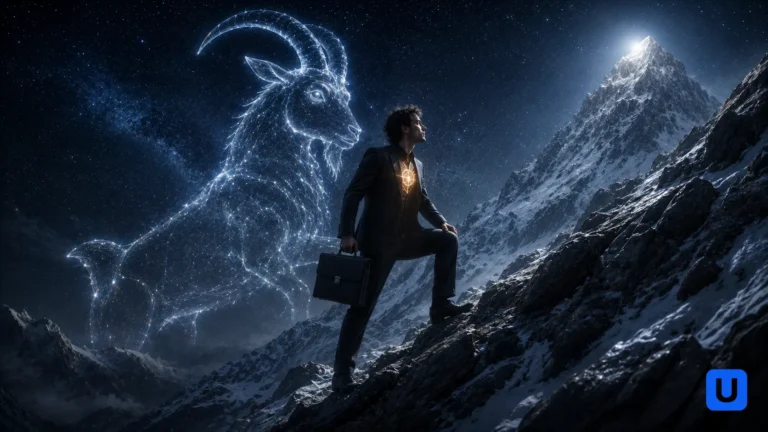 A powerful conceptual psychological art showing the disciplined mindset and ambitious nature of Capricorn zodiac sign in Hindi blog.