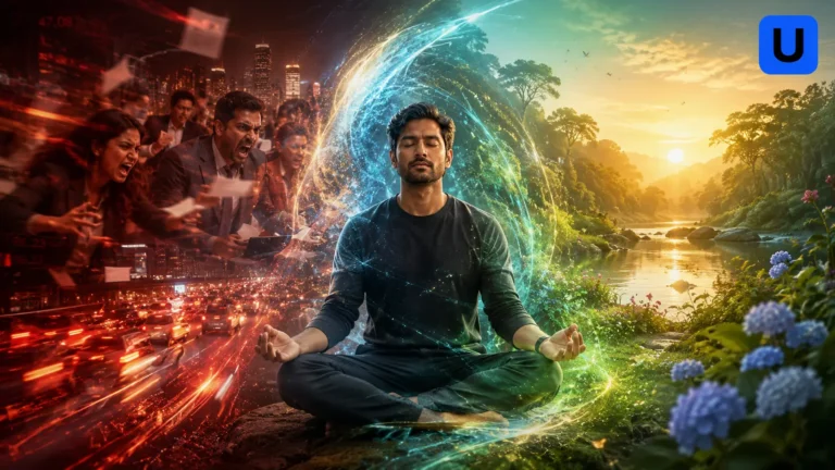 A man managing stress showcasing the concept of emotional intelligence in hindi.
