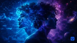A conceptual psychological illustration of Gemini dual mindset and personality in a Hindi blog.