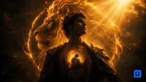 A majestic conceptual psychological art showing the inner emotions and royal mindset of Leo zodiac sign in Hindi blog.