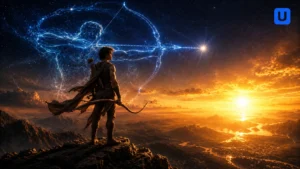 A beautiful and inspiring conceptual psychological art showing the free-spirited explorer and philosophical mindset of Sagittarius zodiac sign in Hindi blog.