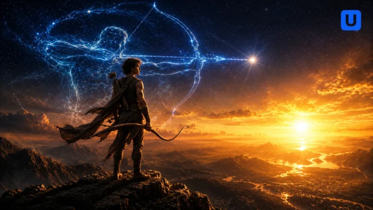 A beautiful and inspiring conceptual psychological art showing the free-spirited explorer and philosophical mindset of Sagittarius zodiac sign in Hindi blog.
