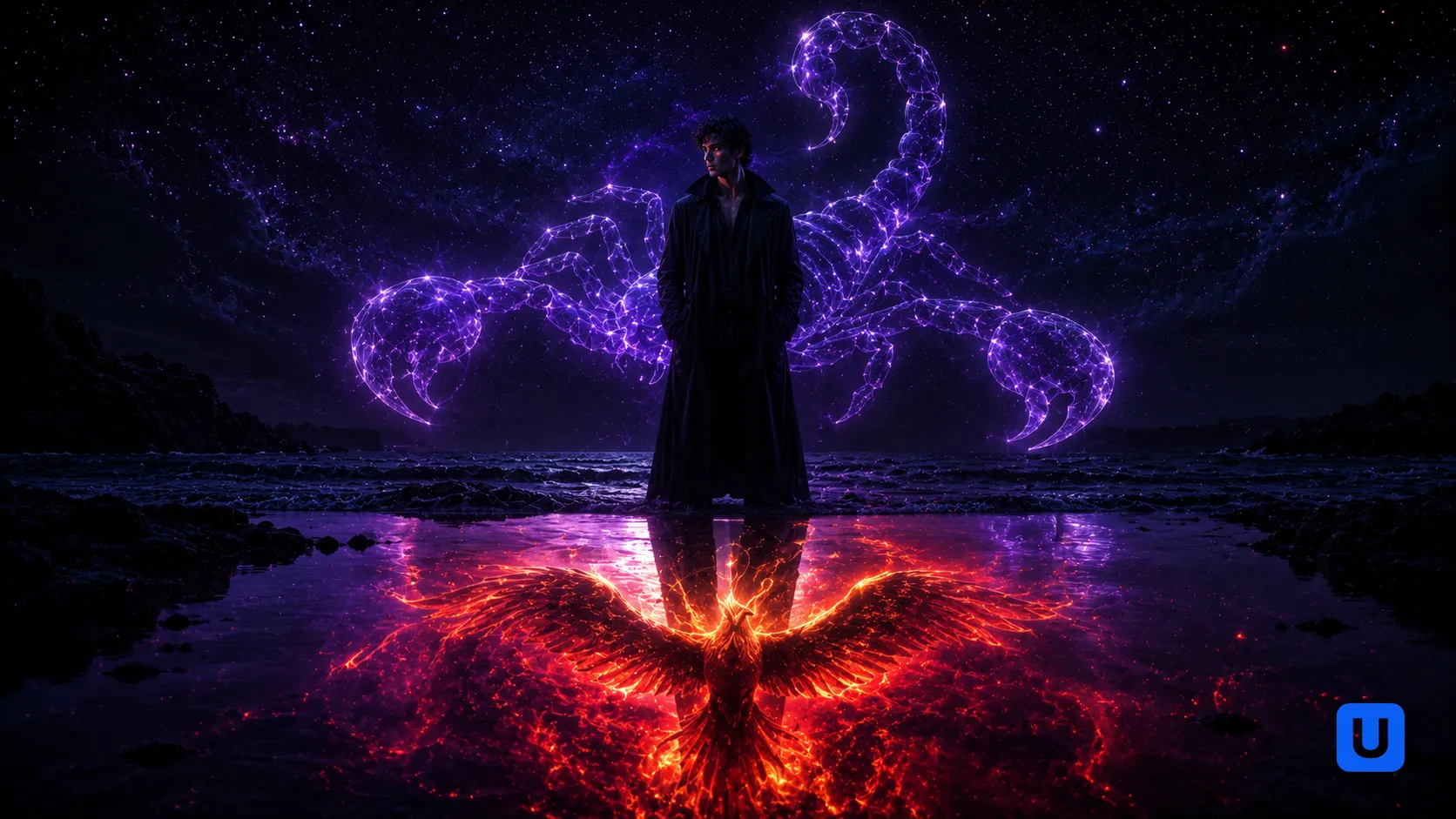 A deep and intense conceptual psychological art showing the detective mindset and emotional waters of Scorpio zodiac sign in Hindi blog.