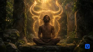 A conceptual psychological illustration of Taurus zodiac sign stability and mindset in a Hindi blog.