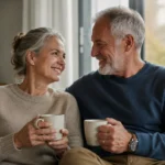 A couple sitting together on a couch sharing a moment of healthy intimacy and deep emotional connection.
