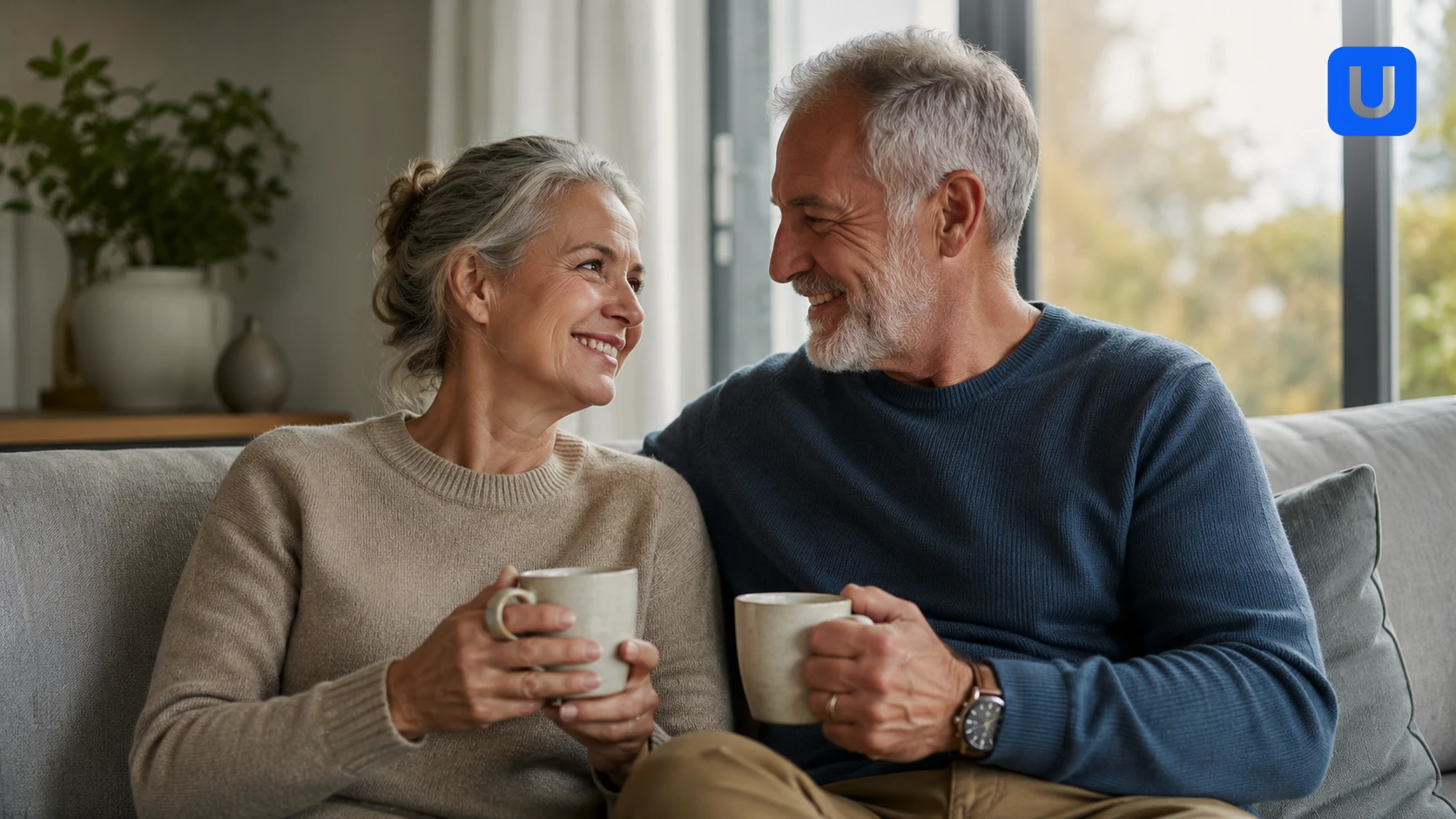 A couple sitting together on a couch sharing a moment of healthy intimacy and deep emotional connection.