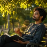 An Indian youngster practicing mindfulness and enjoying healthy alone time for better mental health