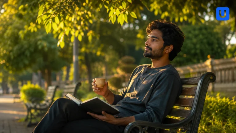 An Indian youngster practicing mindfulness and enjoying healthy alone time for better mental health