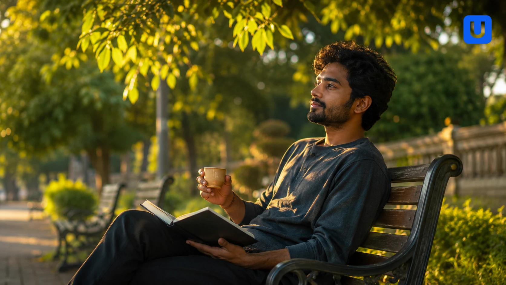 An Indian youngster practicing mindfulness and enjoying healthy alone time for better mental health
